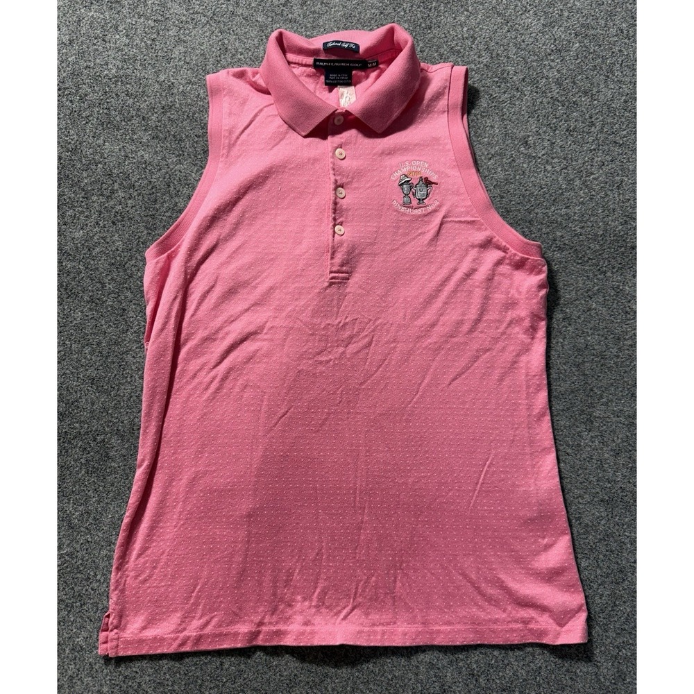 2014 US Open Pinehurst No. 2 Women's Pink Sleeveless Collared Golf Shirt M Ralph